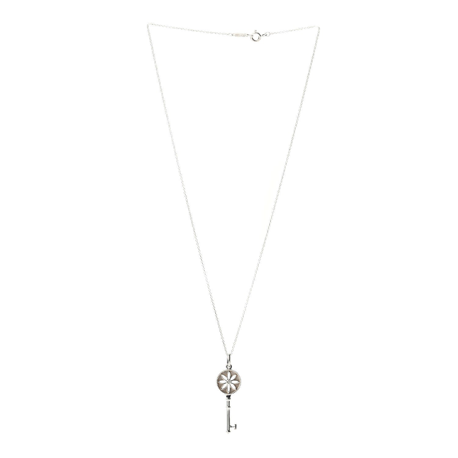 Tiffany Sterling Silver Diamond Small Daisy Key Pendant Necklace 3 of 4
