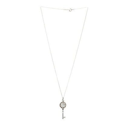 Tiffany Sterling Silver Diamond Small Daisy Key Pendant Necklace 3 of 4