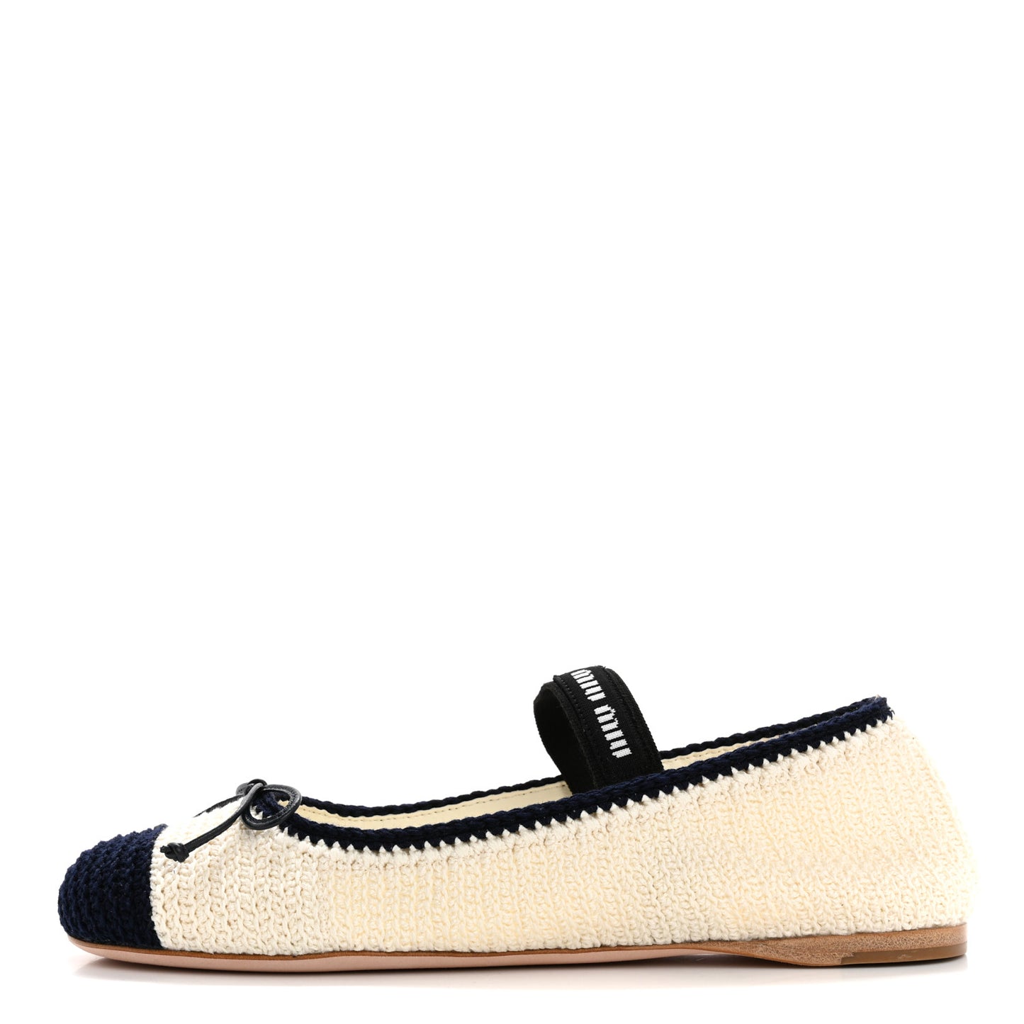 Cotton Crochet Knit Ballerina Flats 39 Avorio Blue