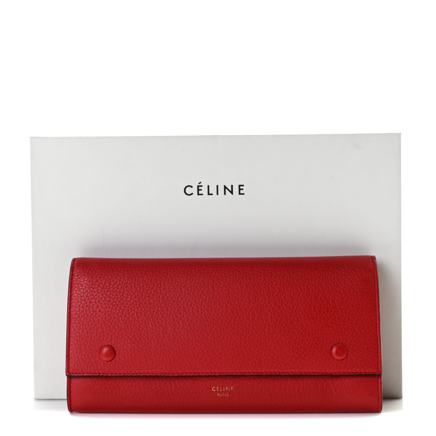 Drummed Calfskin Large Multifunction Flap Wallet Coquelicot