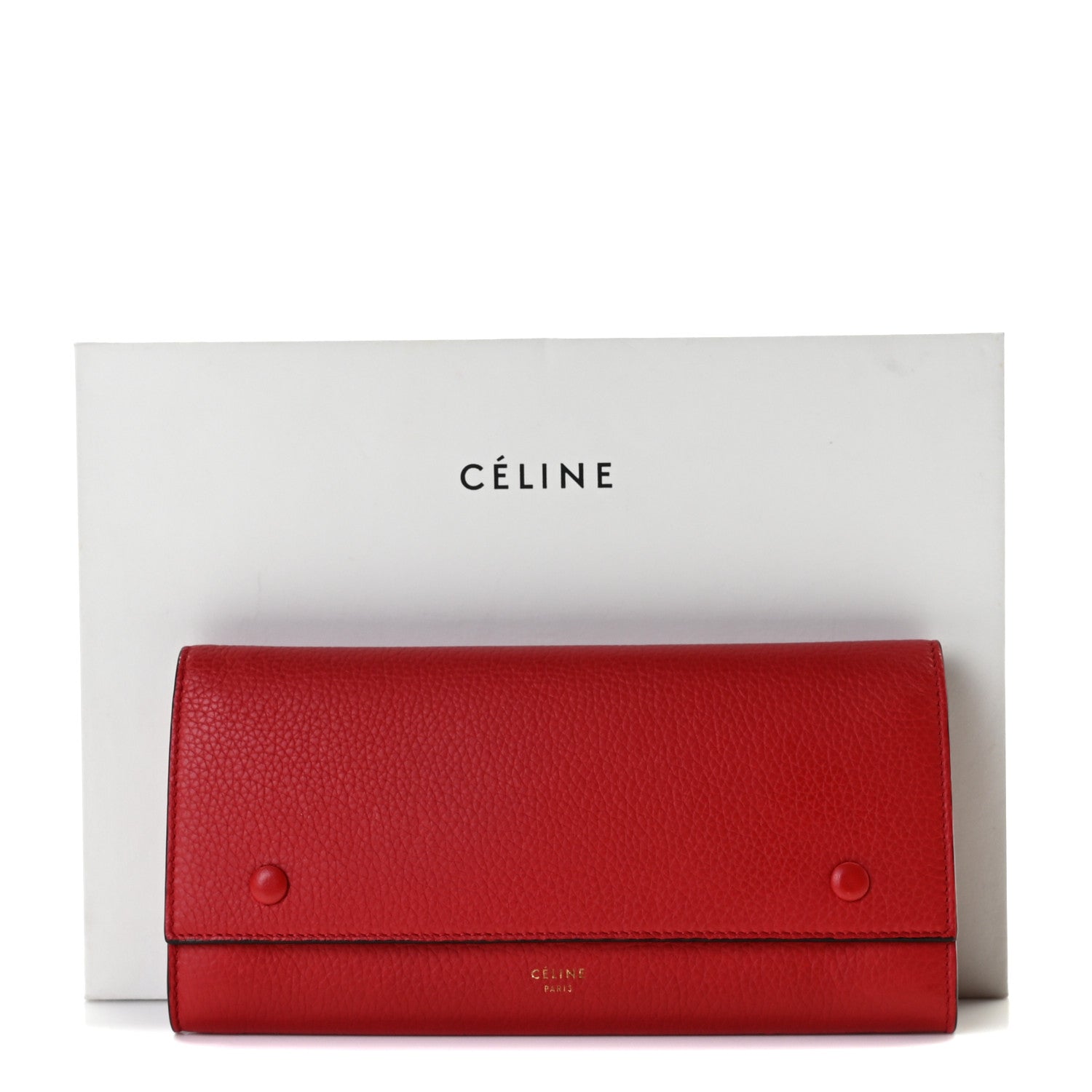 Celine Drummed Calfskin Large Multifunction Flap Wallet Coquelicot 8 of 8