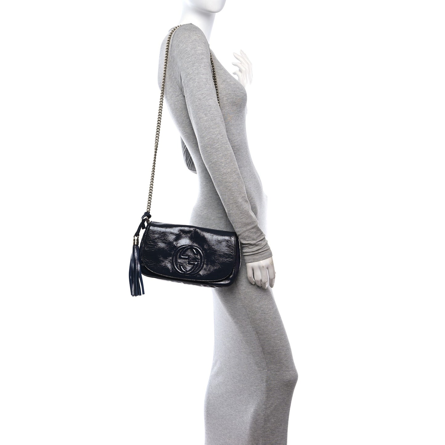 Patent Medium Soho Flap Crossbody Navy