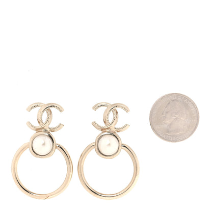Chanel Metal Pearl CC Hoop Drop Earrings Gold 2 of 5