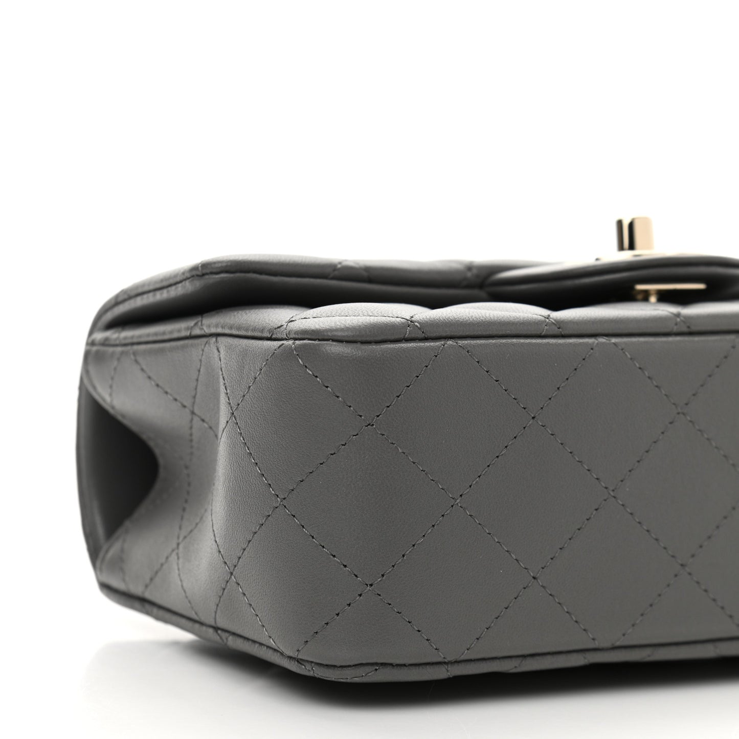 Lambskin Quilted Mini Top Handle Rectangular Flap Dark Grey