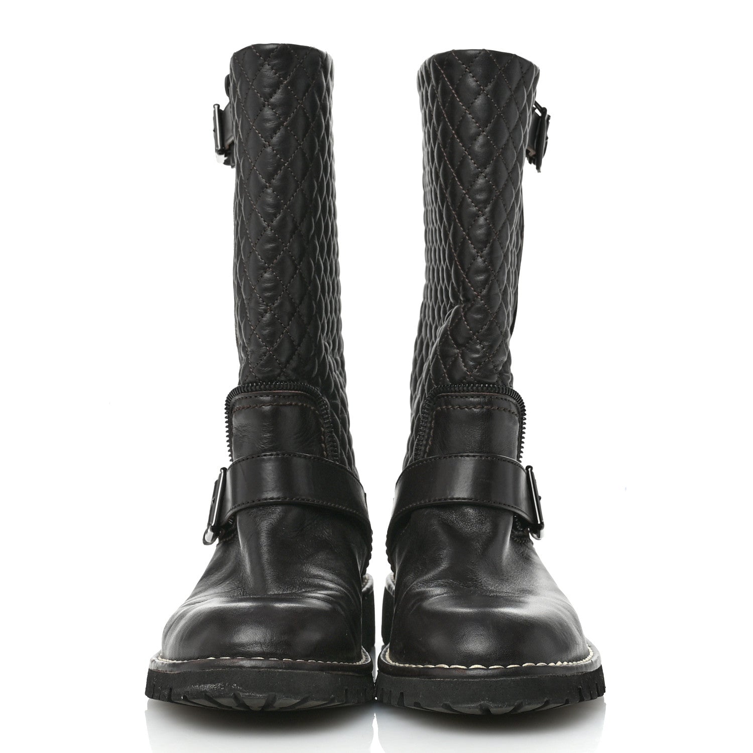 Chanel Calfskin Quilted Biker Boots 39 Brown 3 of 13