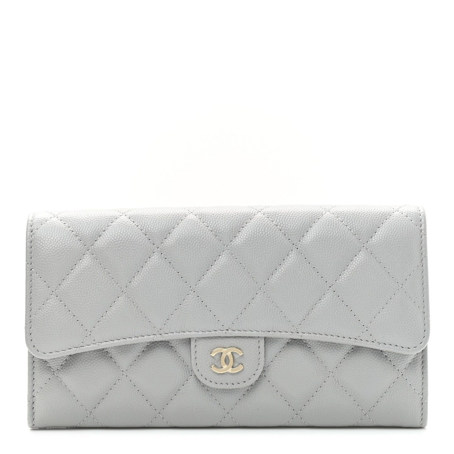 Caviar Quilted Large Flap Wallet Grey