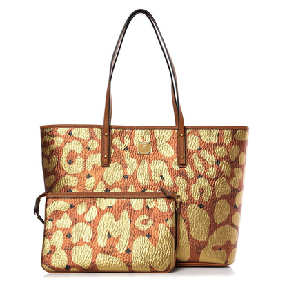 MCM Visetos Metallic Leopard Print Medium Anya Shopper Tote Cognac 1 of 8