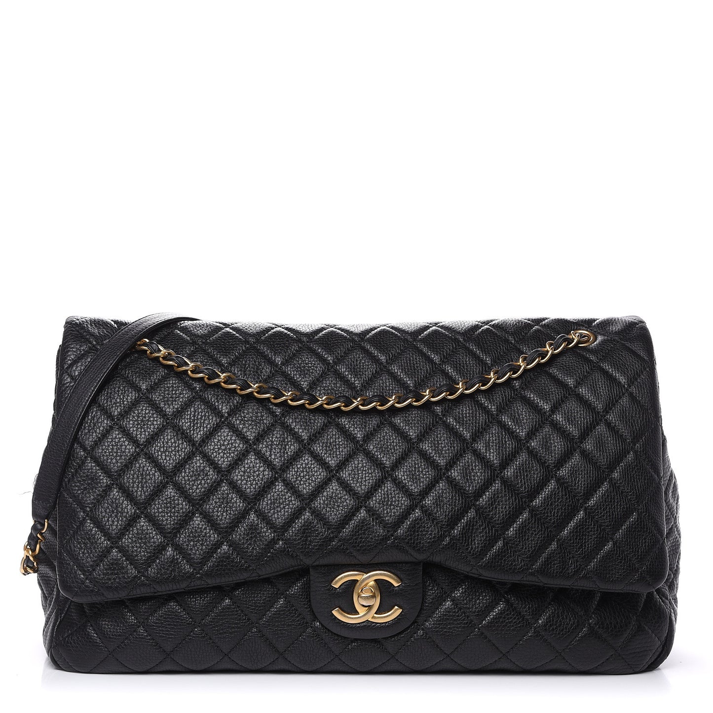 Calfskin Quilted XXL Travel Flap Bag Black