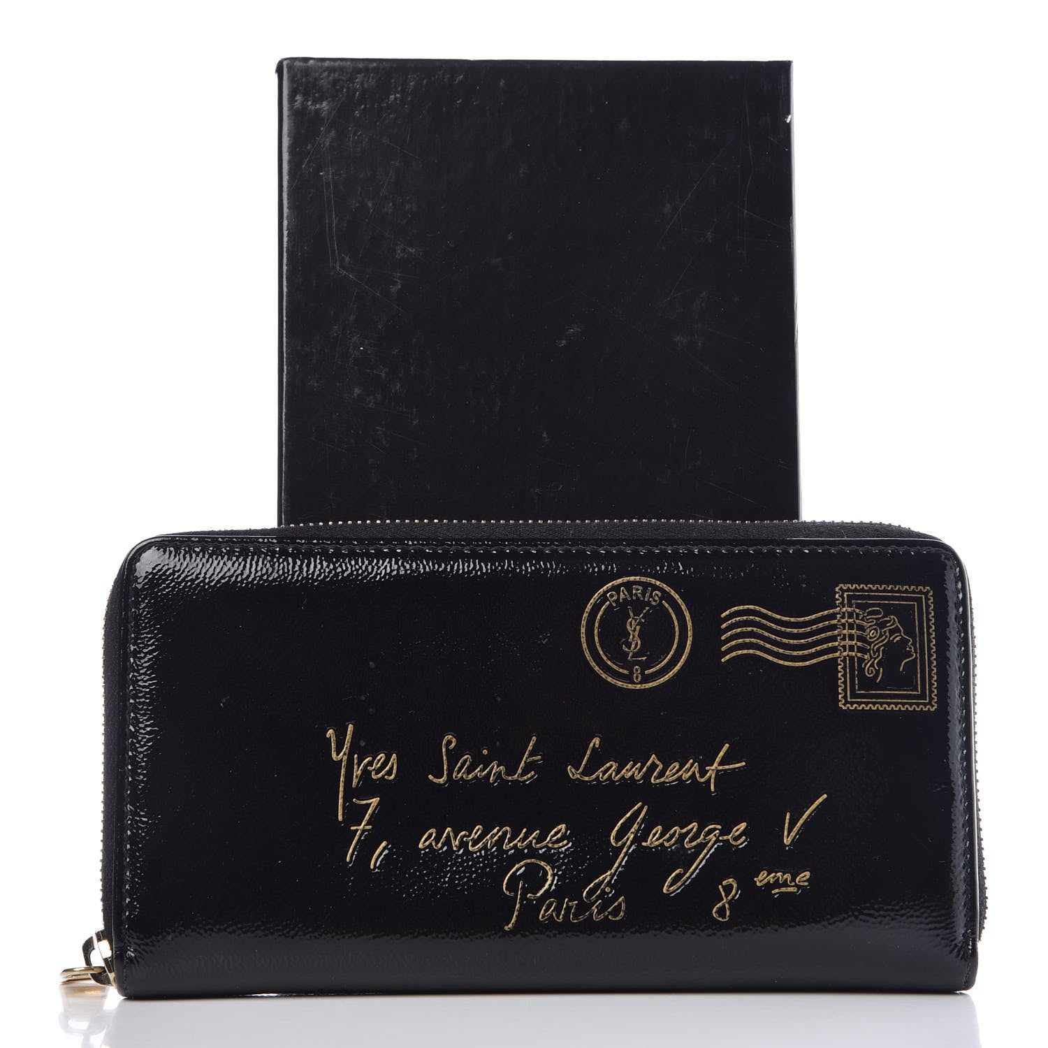 Saint Laurent Patent Y Mail Zip Around Wallet Black 11 of 11