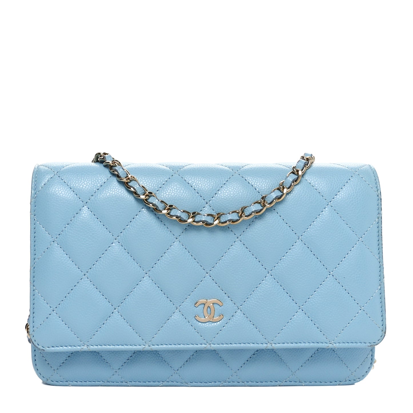 Caviar Quilted Wallet on Chain WOC Light Blue