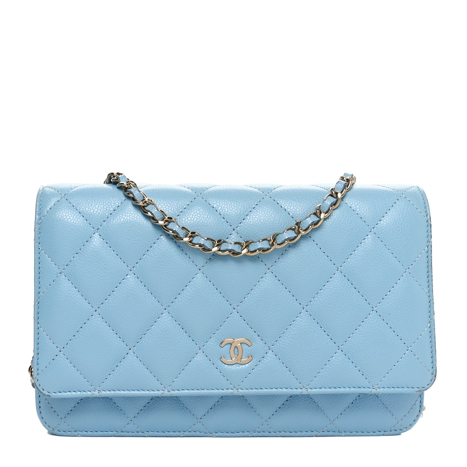 Chanel Caviar Quilted Wallet on Chain WOC Light Blue 1 of 13