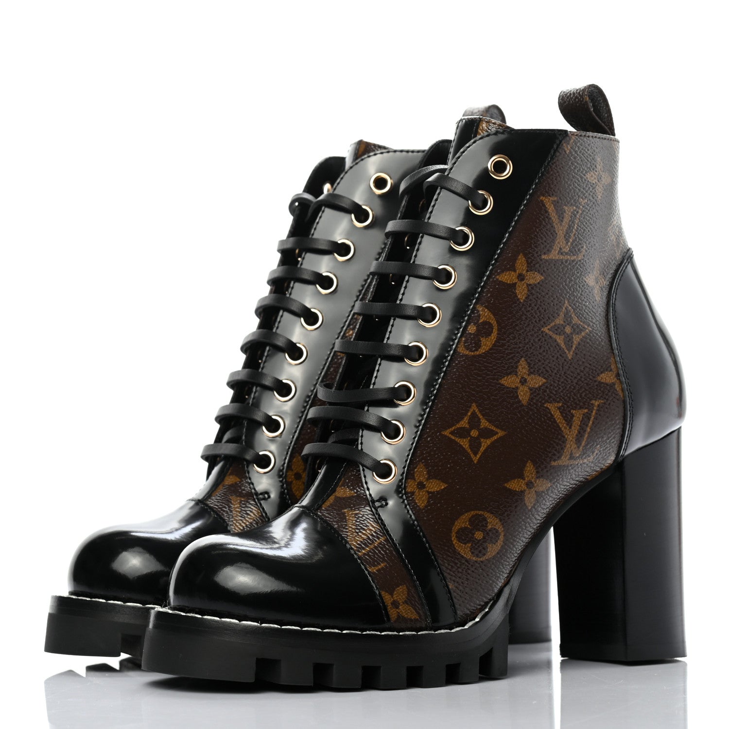 Louis Vuitton Patent Calfskin Monogram Star Trail Ankle Boots 37.5 Black 3 of 8