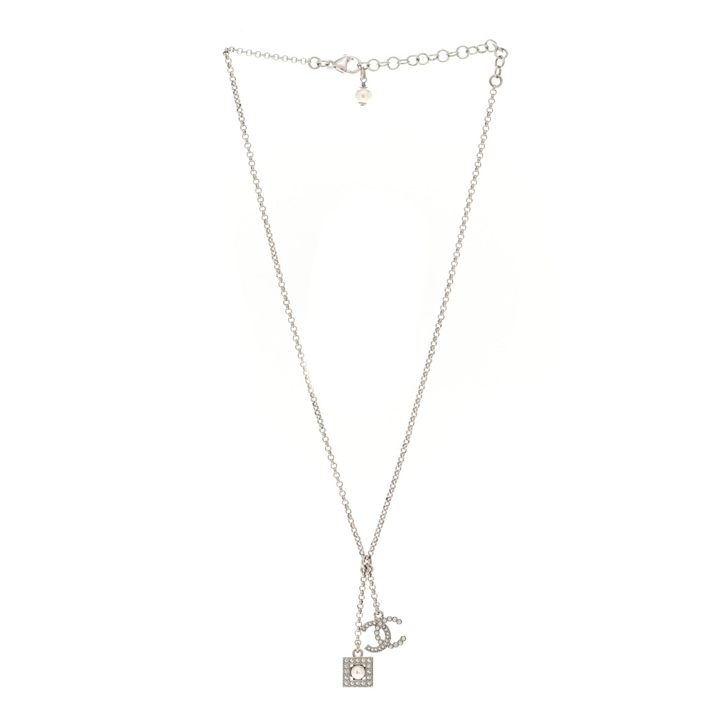 Ruthenium Crystal Square CC Lariat Necklace