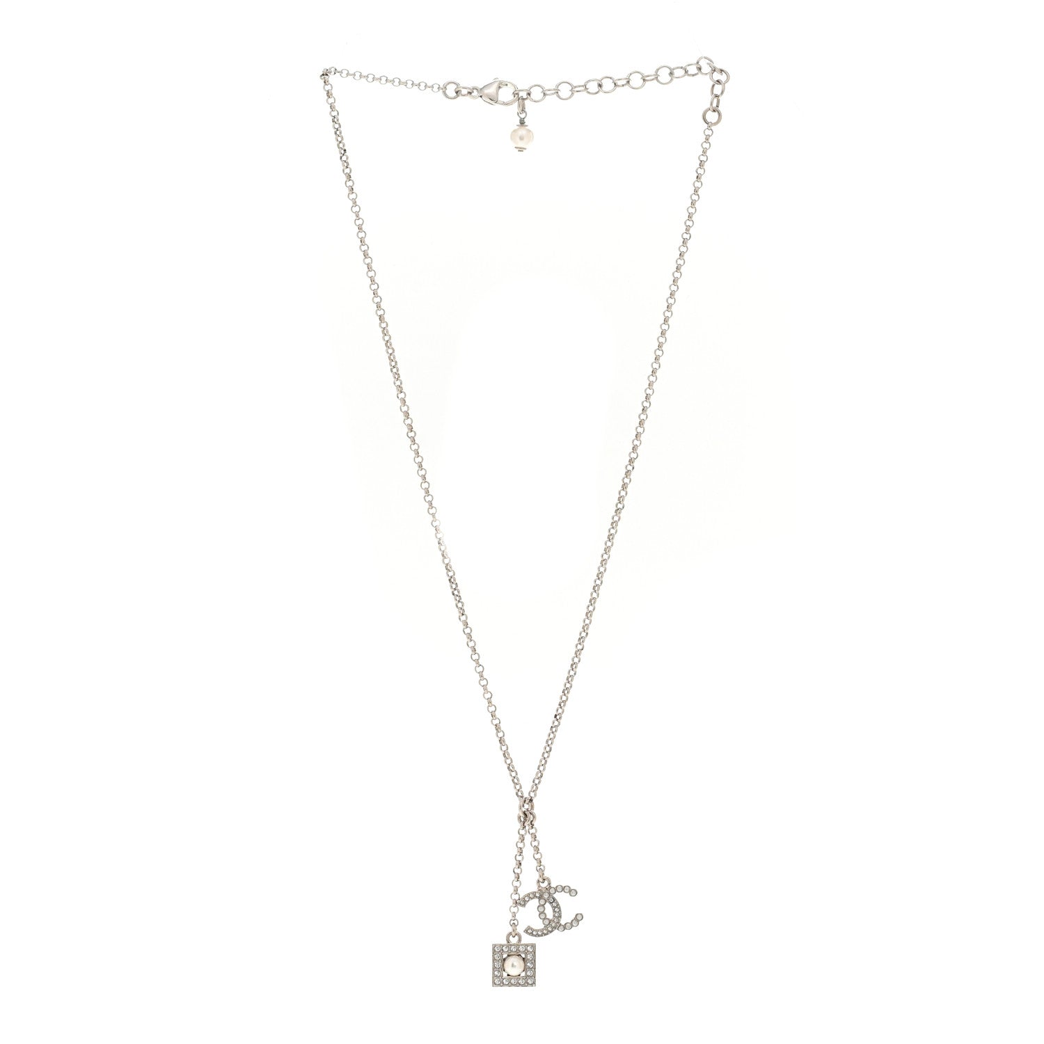 Chanel Ruthenium Crystal Square CC Lariat Necklace 3 of 6
