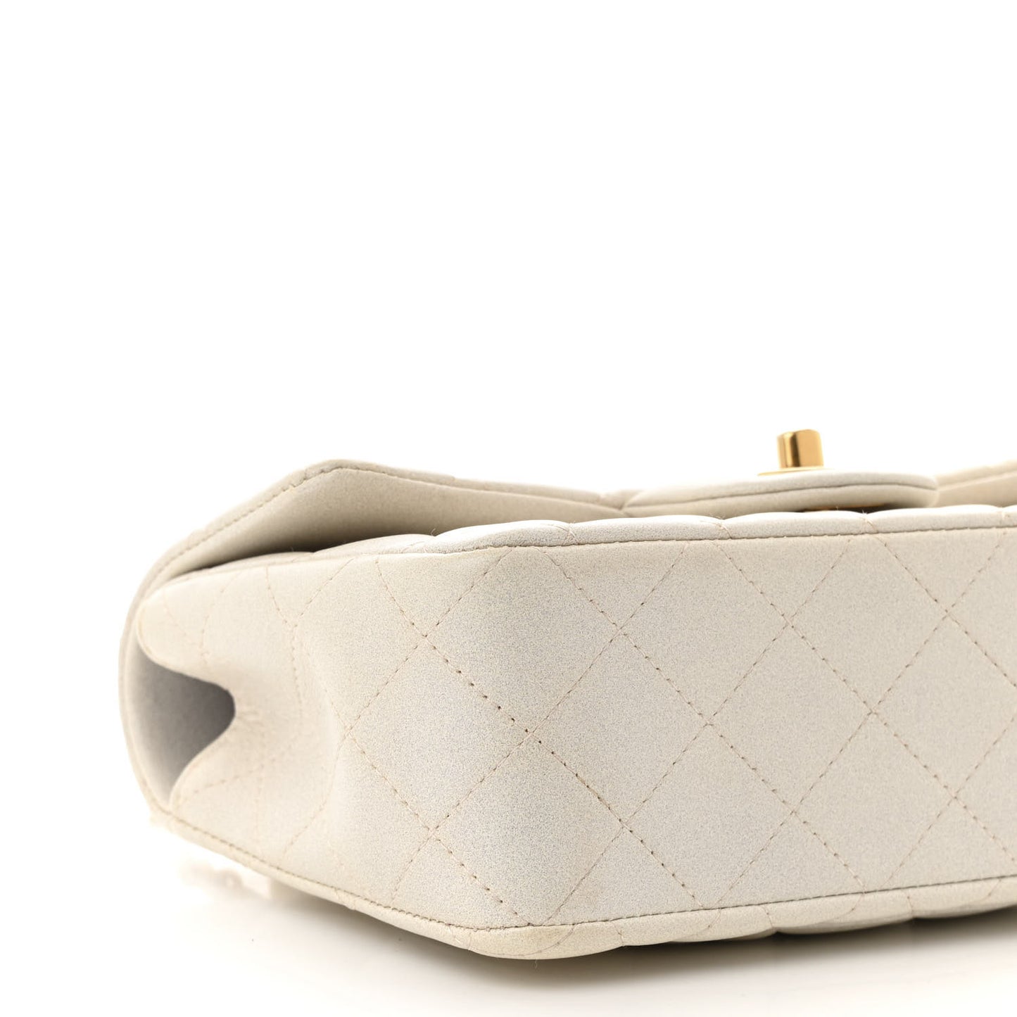 Iridescent Lambskin Quilted Mini Top Handle Rectangular Flap White
