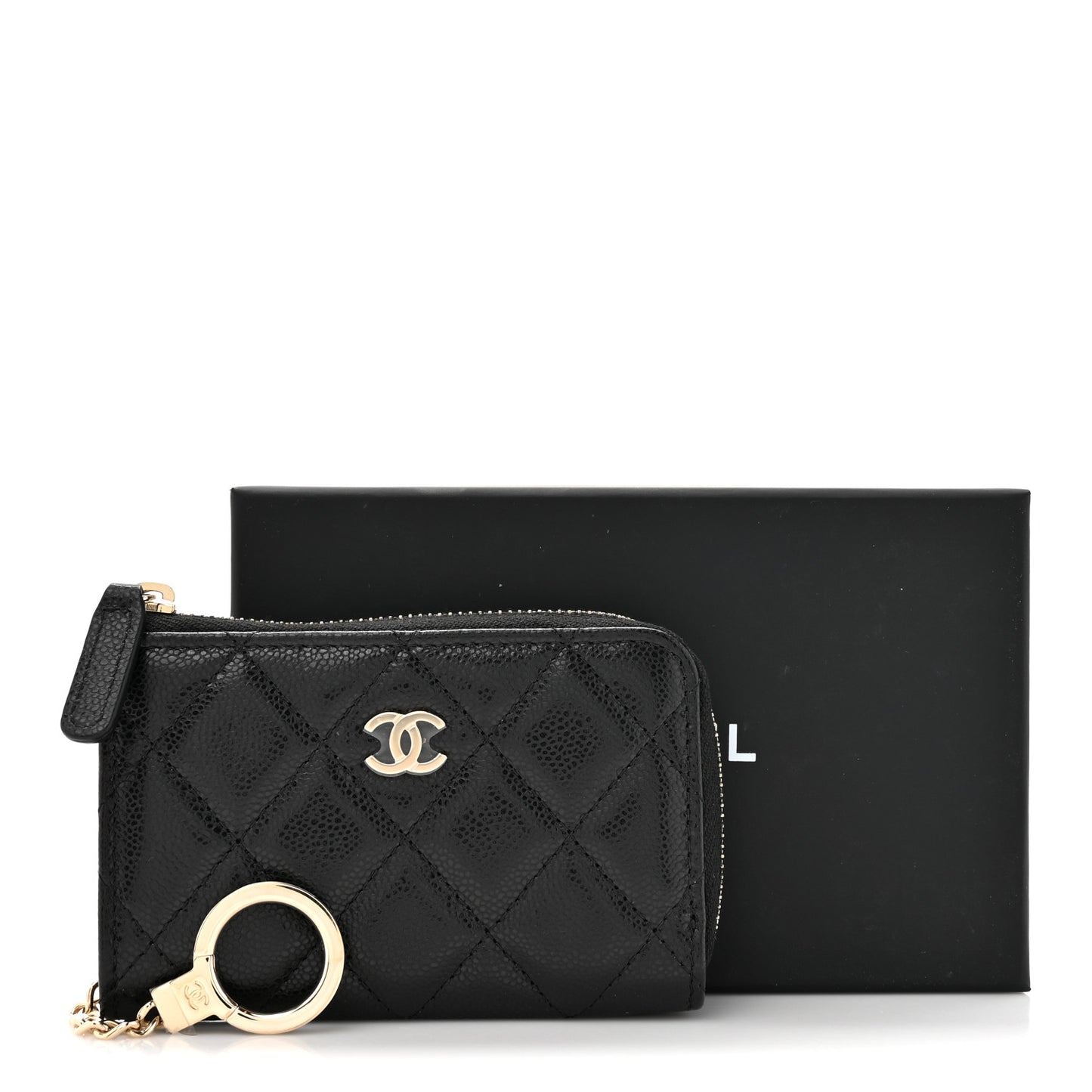 Caviar Quilted Zipped Key Holder Case Black