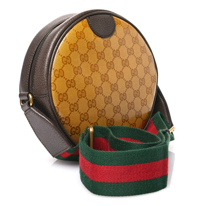 Gucci X ADIDAS Crystal Vintage Monogram Textured Dollar Calfskin Web Trefoil Small Ophidia Round Shoulder Bag Mid Natural Nut Off White New Acero 3 of 10