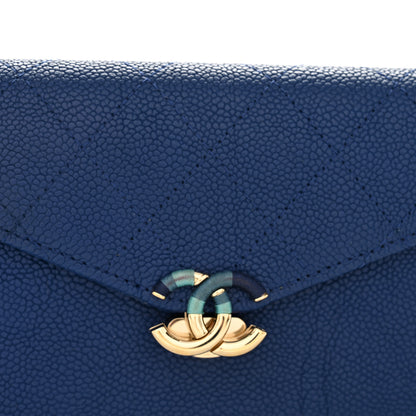 Chanel Caviar Quilted CC Box Gusset Flap Wallet Blue 9 of 11