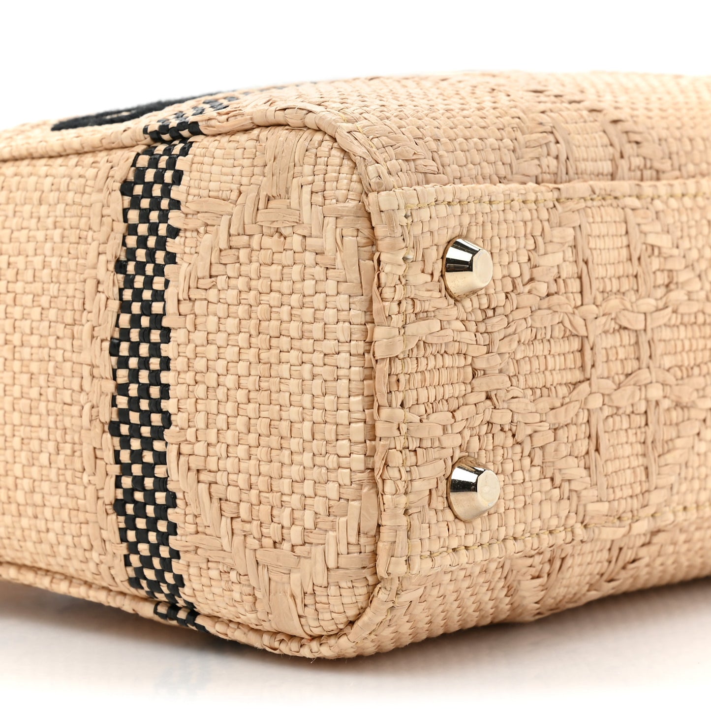 Raffia Woven Cannage Embroidered Mini Lady D-Lite Natural Black