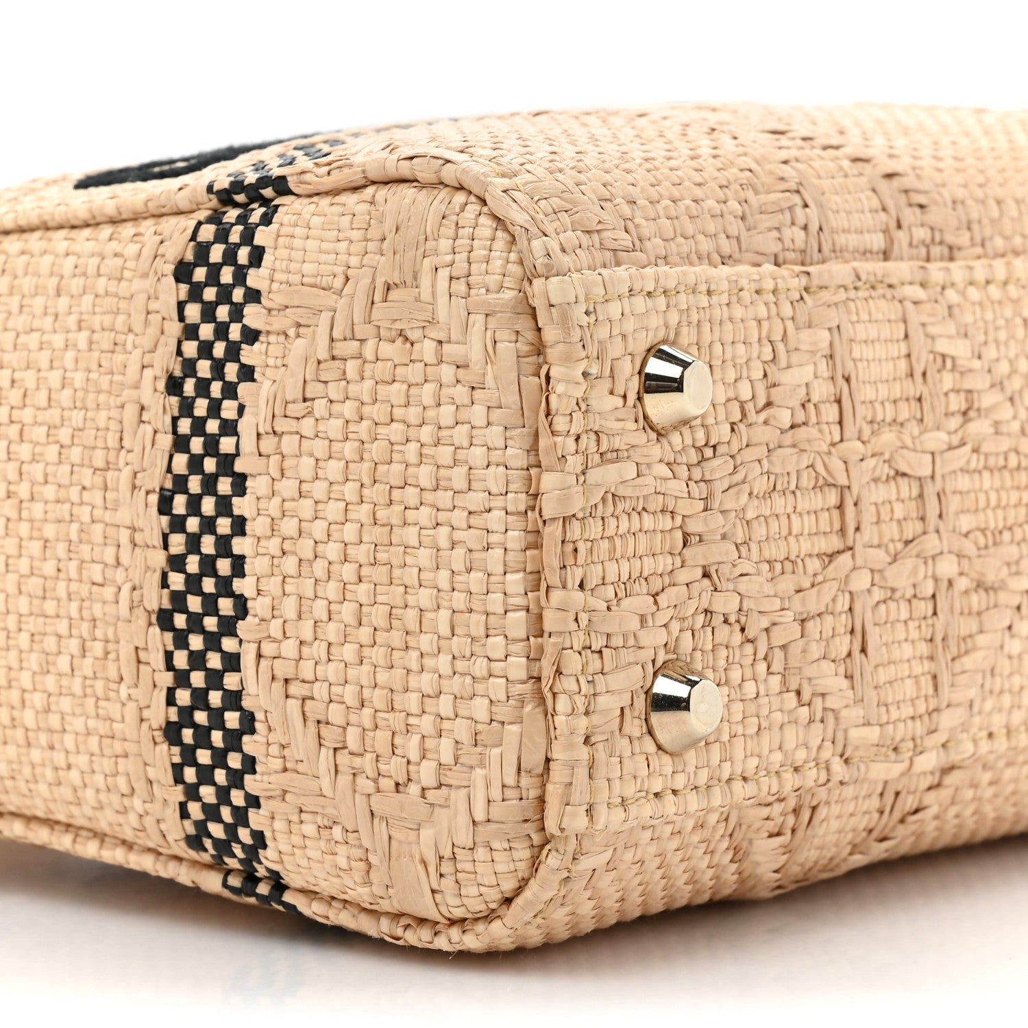Christian Dior Raffia Woven Cannage Embroidered Mini Lady D-Lite Natural Black 9 of 10