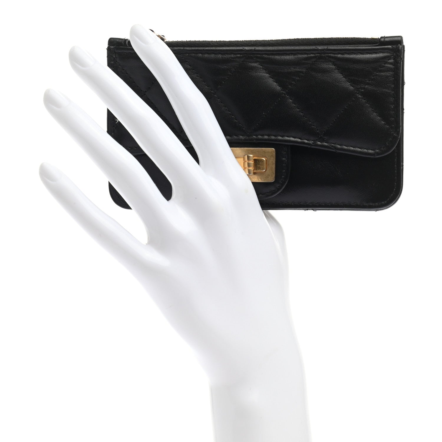 Chanel Aged Calfskin Quilted Reissue Flap Zip Card Holder Black 2 of 9