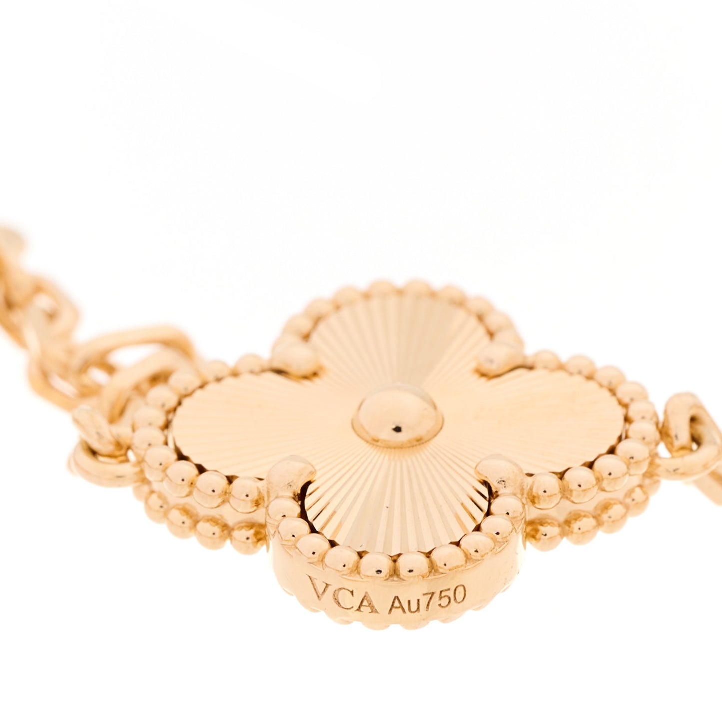 18K Yellow Gold Diamond 5 Motifs Guilloche Vintage Alhambra Bracelet
