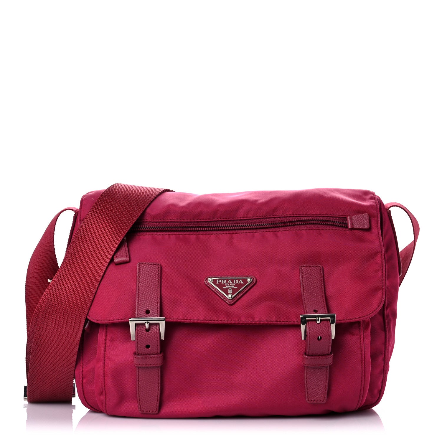 Prada Tessuto Nylon Saffiano Messenger Bag Fuxia 1 of 15