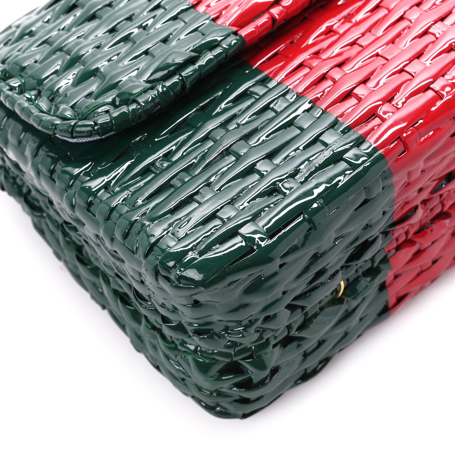 Gucci Glazed Wicker Stripe Small Cestino Shoulder Bag Green 10 of 11