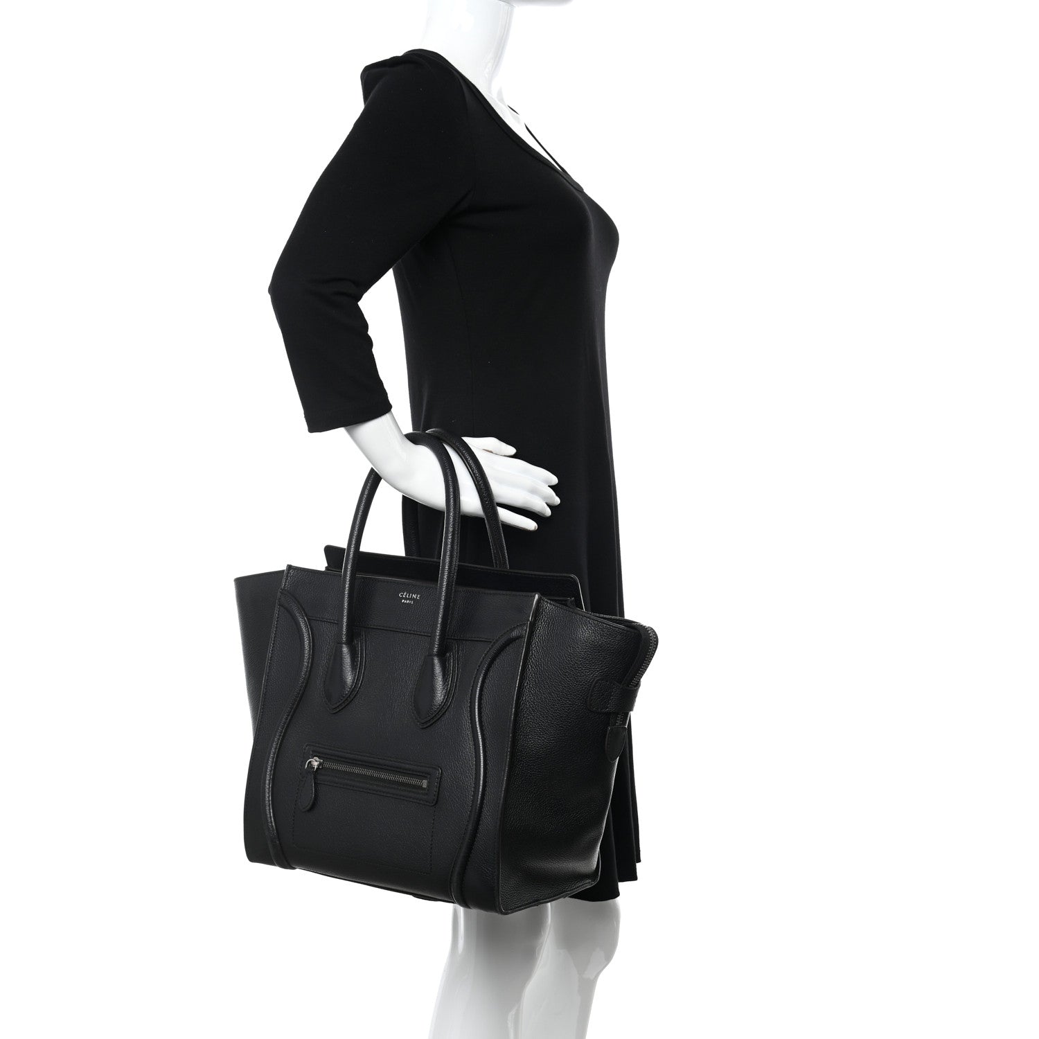 Celine Drummed Calfskin Mini Luggage Black 2 of 13