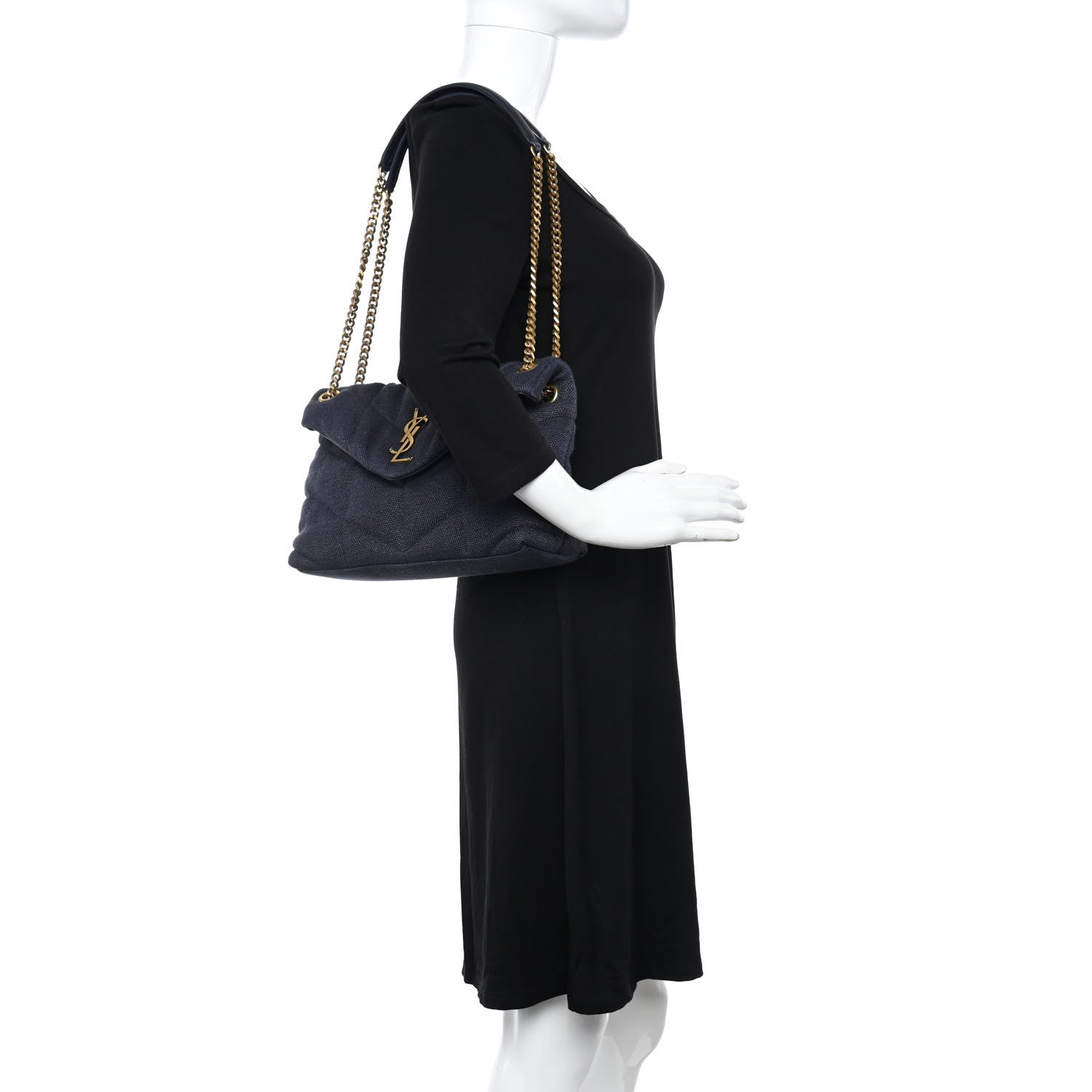 Saint Laurent Canvas Quilted Small Loulou Puffer Monogram Chain Satchel Marine 2 of 8