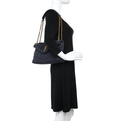 Saint Laurent Canvas Quilted Small Loulou Puffer Monogram Chain Satchel Marine 2 of 8