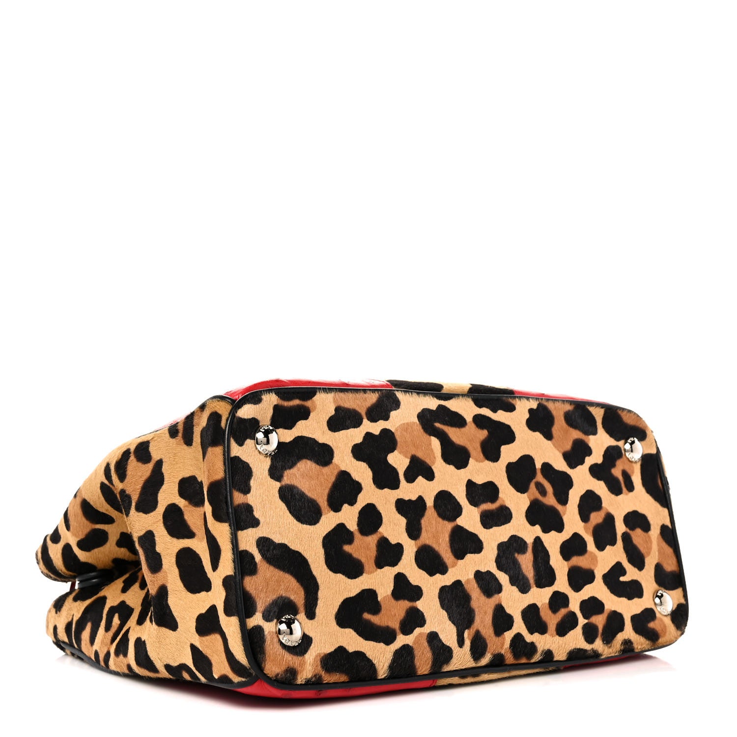 Prada Ostrich Cavallino Leopard Print Small Galleria Double Zip Tote Miele Rosso 4 of 9