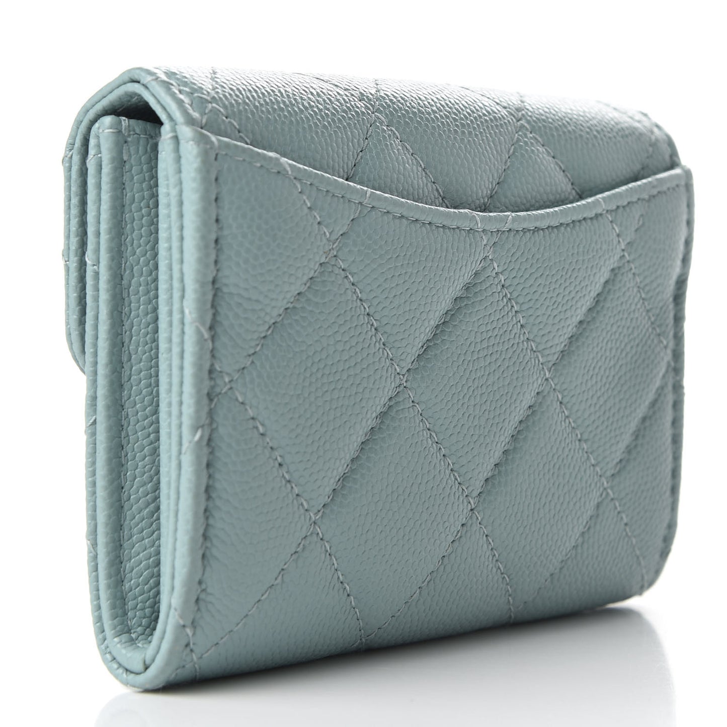 Caviar Quilted Flap Card Holder Light Blue
