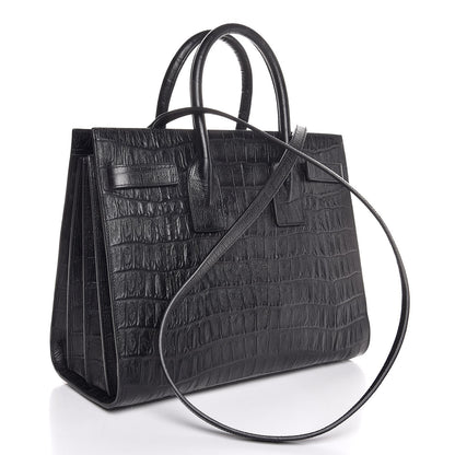 Saint Laurent Calfskin Crocodile Embossed Small Sac de Jour Black 3 of 8