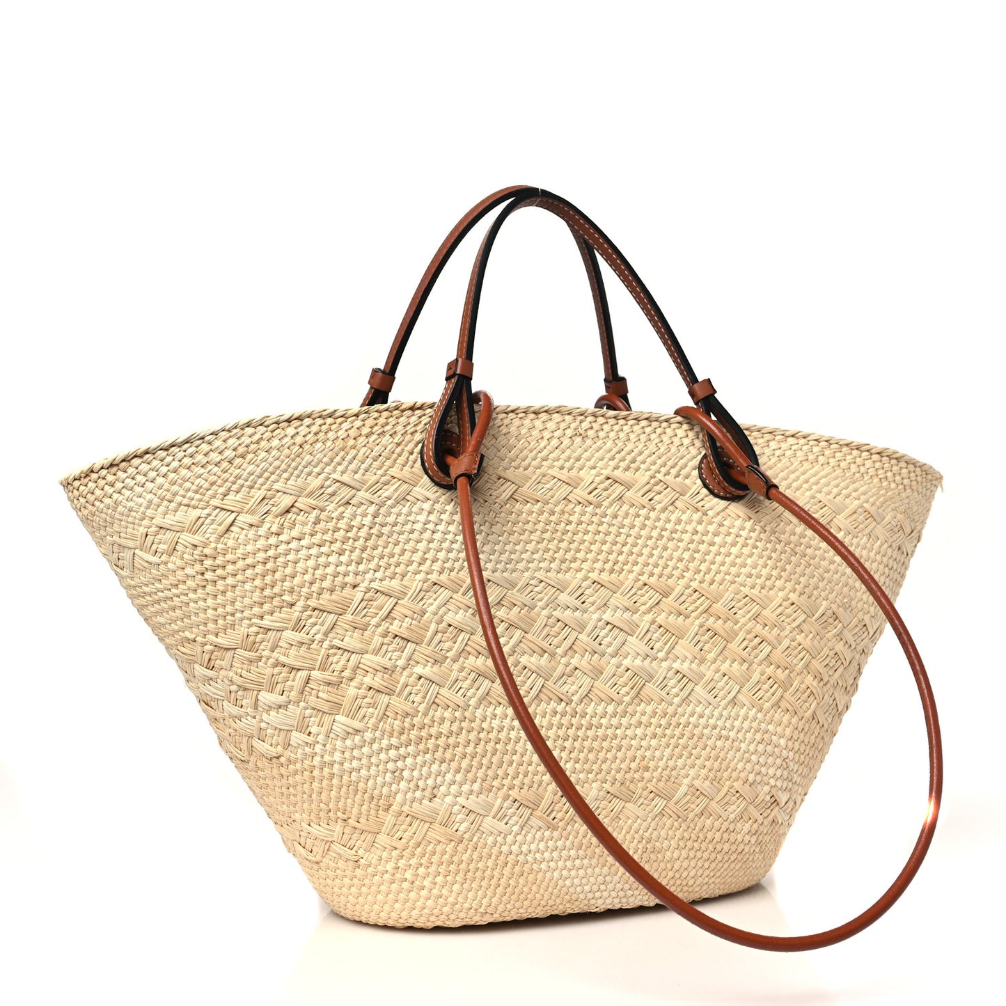 Calfskin Raffia Paulas Ibiza Medium Anagram Basket Tote Bag Natural Tan