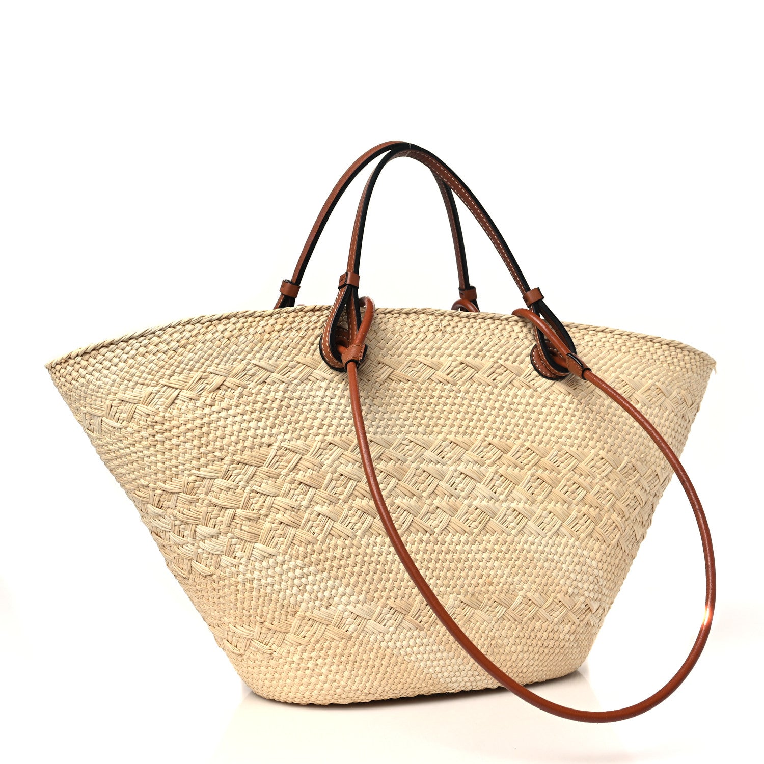 Loewe Calfskin Raffia Paulas Ibiza Medium Anagram Basket Tote Bag Natural Tan 3 of 9