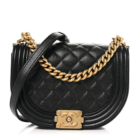 Caviar Quilted Small Boy Messenger Bag Black