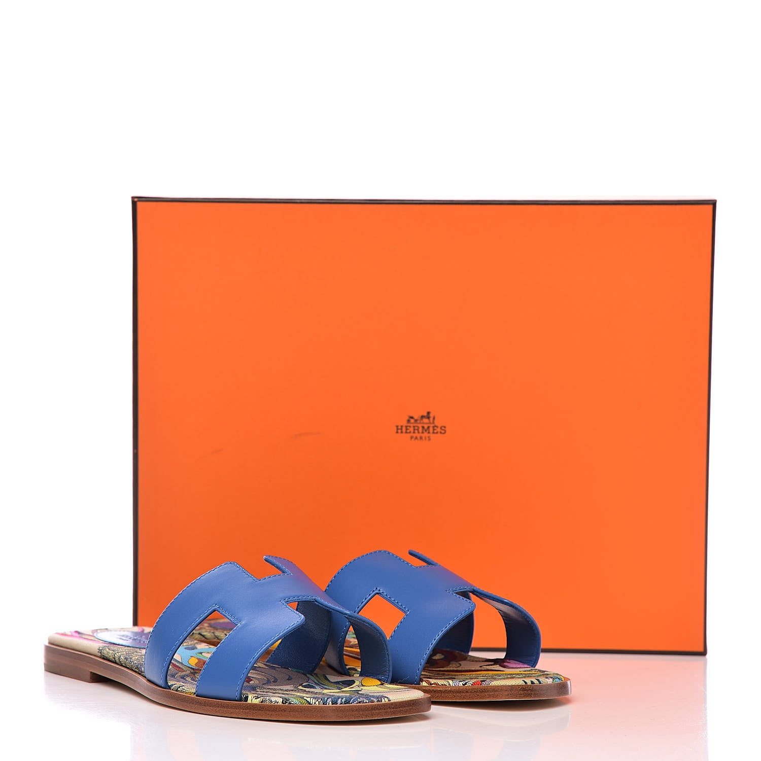 Hermes Calfskin Oran Sandals 37.5 Bleu Zanzibar 10 of 10
