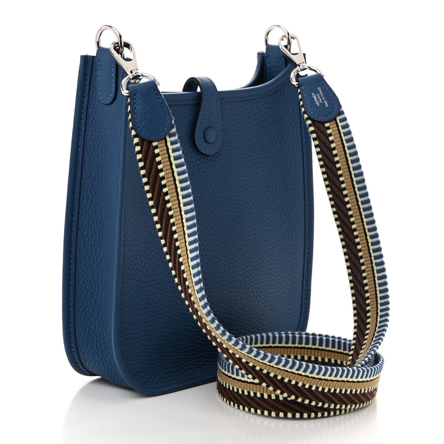 Hermes Taurillon Clemence Amazone Sangle Cavale Evelyne TPM Bleu Tie Nata Black Cacao 3 of 11
