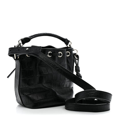 Saint Laurent Calfskin Crocodile Embossed Small Emmanuelle Bucket Bag Black 3 of 12