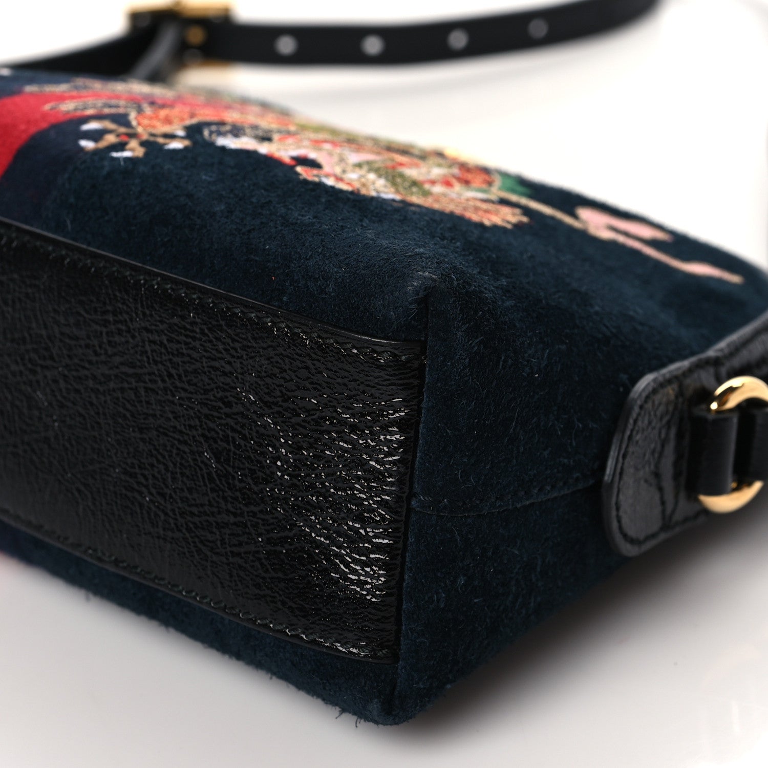 Gucci Suede Patent Dragon Embroidered Small Ophidia Dome Shoulder Bag Blue Multicolor 9 of 9