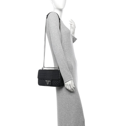 Prada Soft Calfskin Impunture Diagramme Medium Chain Flap Shoulder Bag Black 2 of 10
