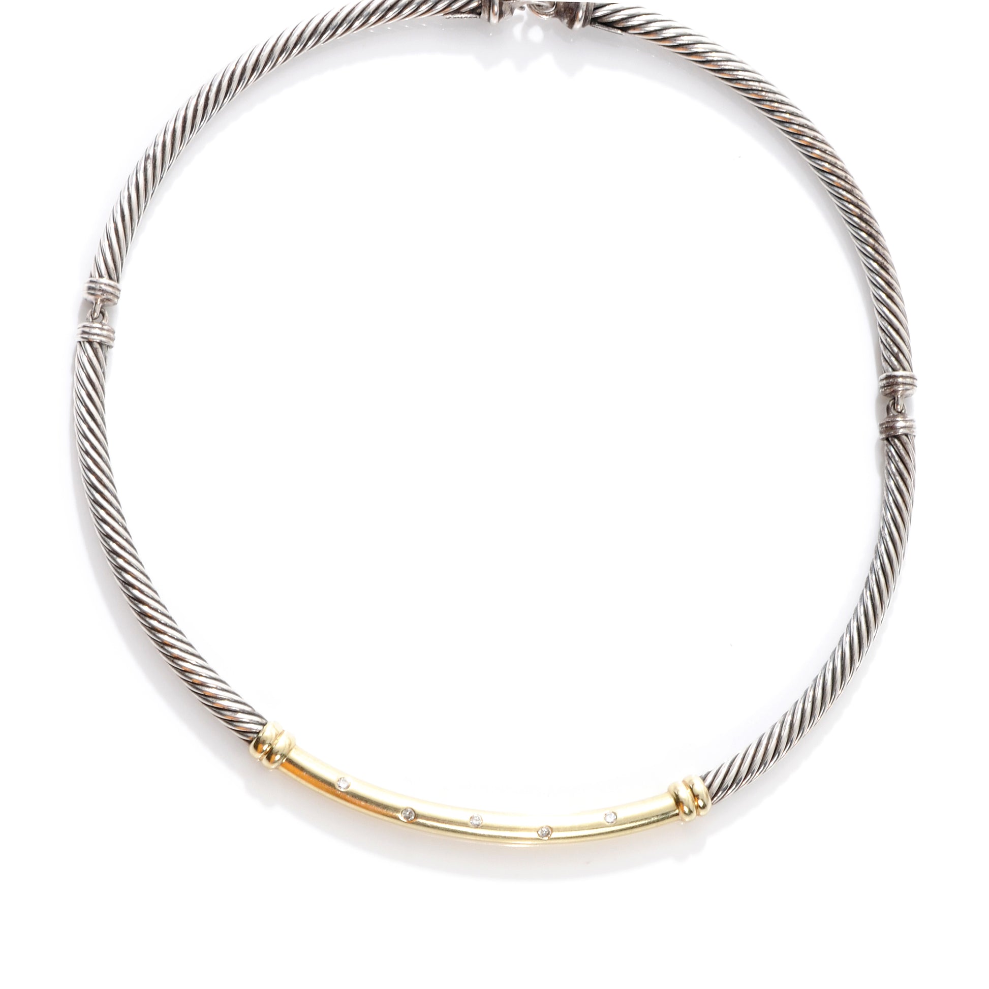 David Yurman Sterling Silver 14k Diamond Metro Cable Necklace 3 of 7