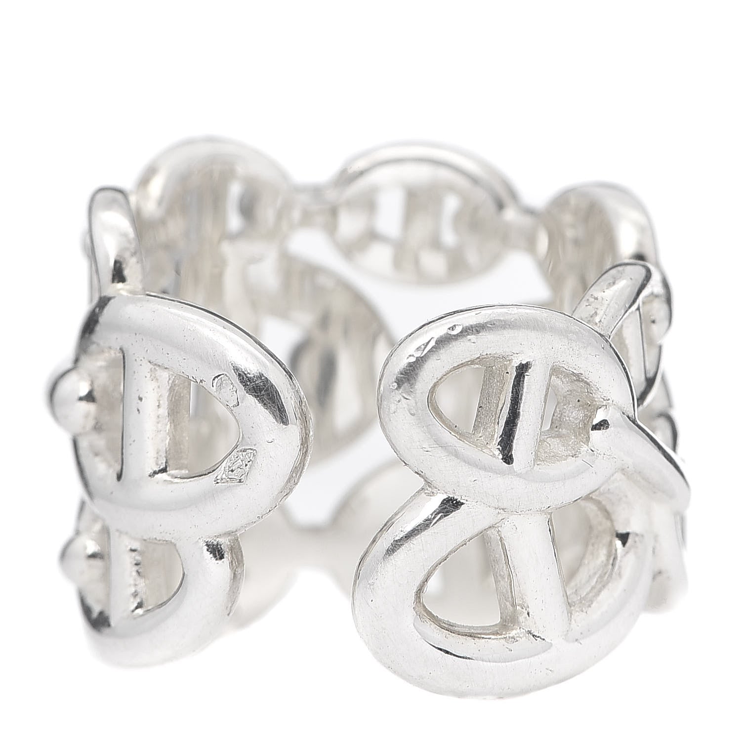 Hermes Sterling Silver GM Chaine d'Ancre Enchainee Band Ring 54 6.75 3 of 5