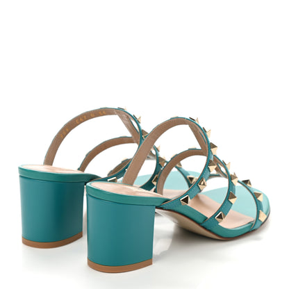 Valentino Garavani Calfskin Nappa Rockstud 60mm Caged Slide Sandals 36 Ultra Marine Green 4 of 9