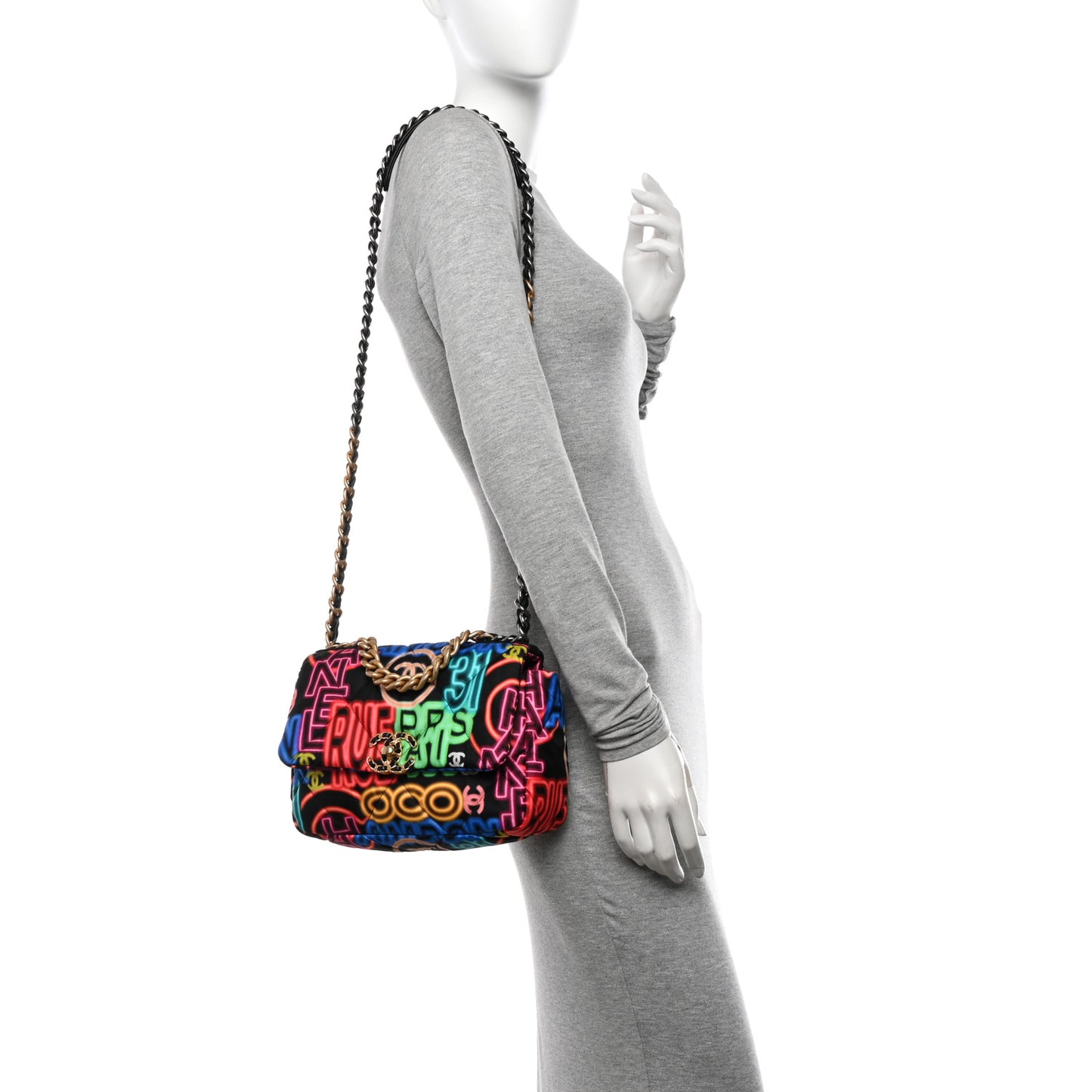 Fabric Quilted Medium Chanel 19 Flap Black Multicolor