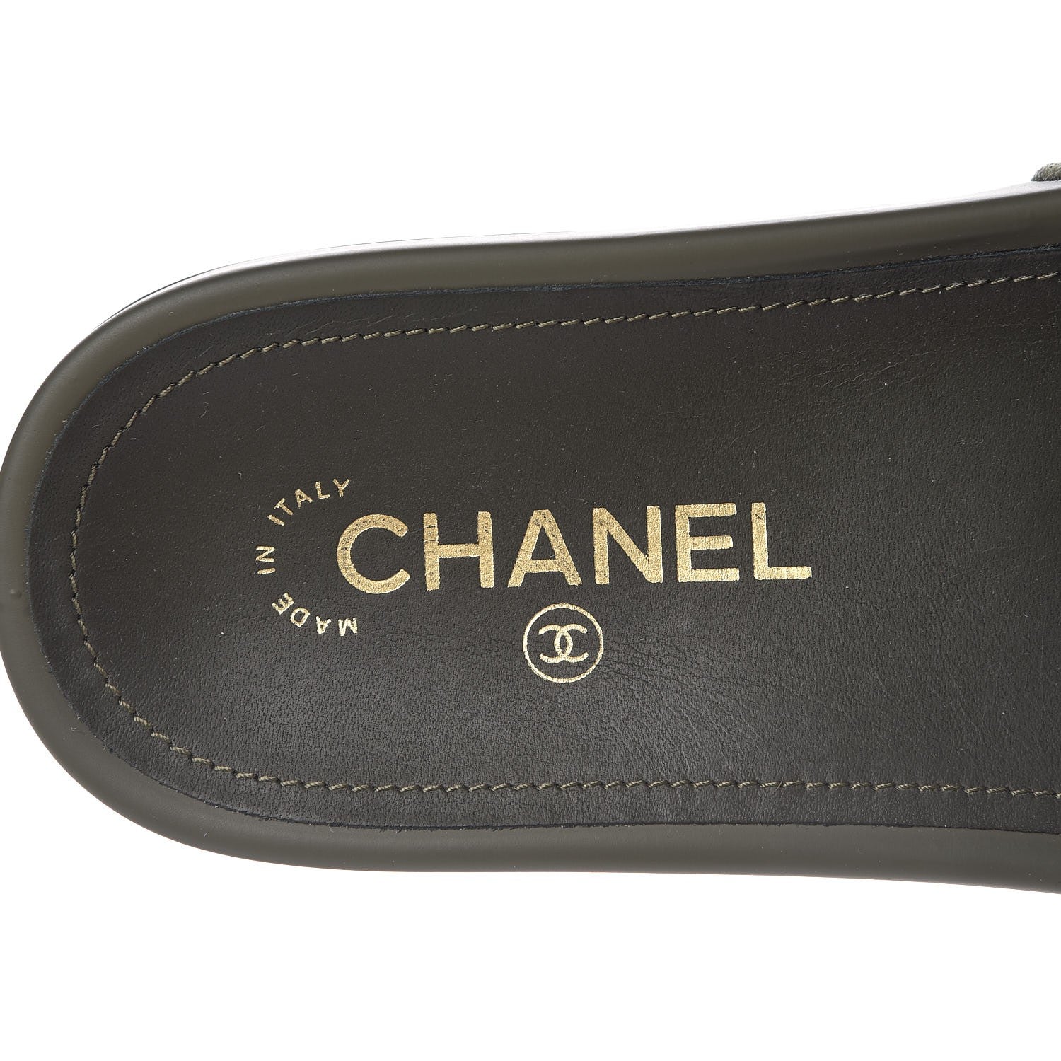 Chanel Canvas Chain Flat Sandals 38 Khaki 6 of 9