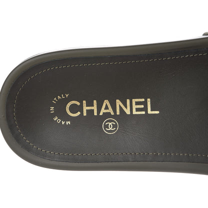 Chanel Canvas Chain Flat Sandals 38 Khaki 6 of 9