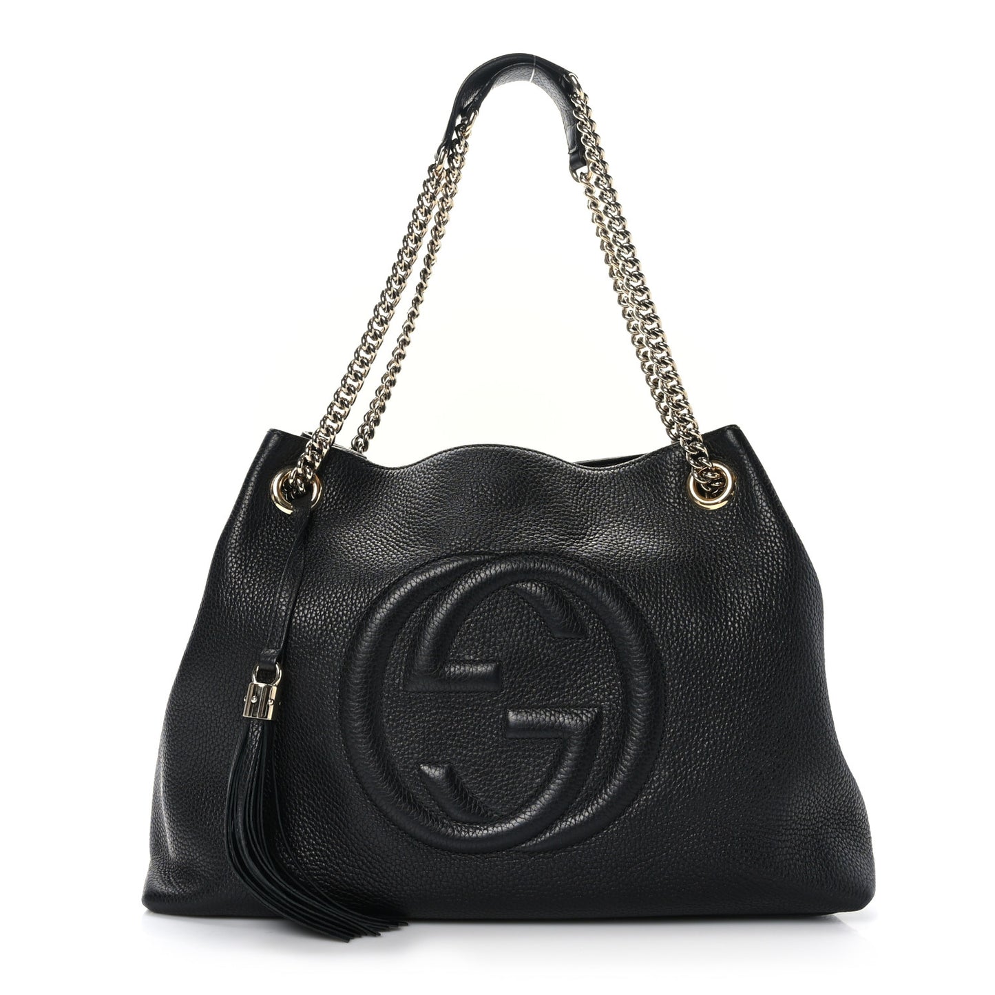 Pebbled Calfskin Medium Soho Chain Shoulder Bag Black