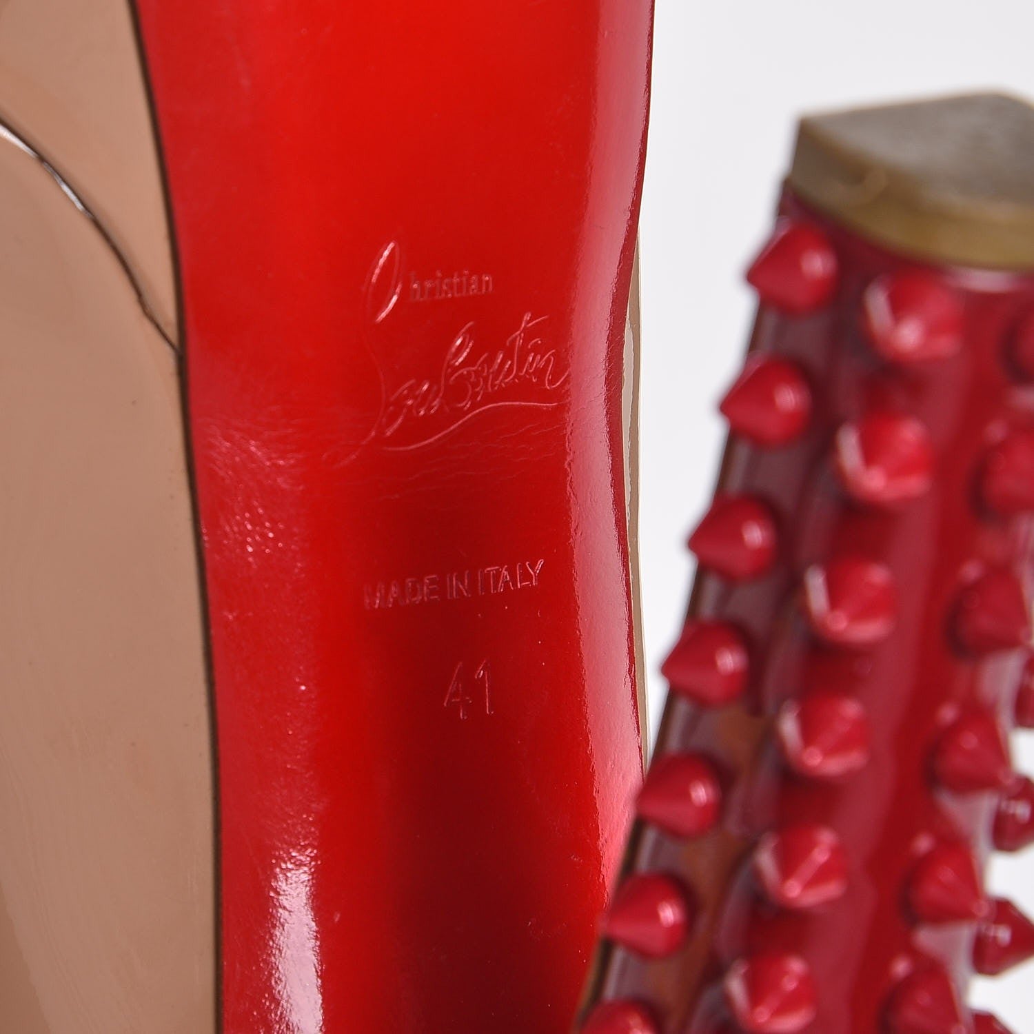 Christian Louboutin Patent Babel Clou 150 Platform Spikes Pumps 41 Nude Red 6 of 21